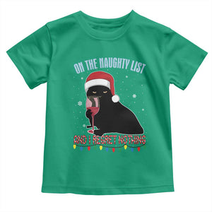 Funny Christmas Black Cat Toddler T Shirt On The Naughty List And I Regret Nothing Candy Cane TS11 Irish Green Print Your Wear