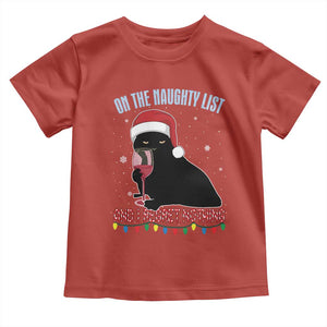Funny Christmas Black Cat Toddler T Shirt On The Naughty List And I Regret Nothing Candy Cane TS11 Red Print Your Wear