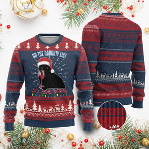Funny Xmas Black Cat Ugly Christmas Sweater On The Naughty List And I Regret Nothing Candy Cane TS11 Burgundy Print Your Wear