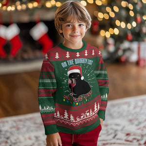 Funny Xmas Black Cat Ugly Christmas Sweater On The Naughty List And I Regret Nothing Candy Cane TS11 Christmas Print Your Wear