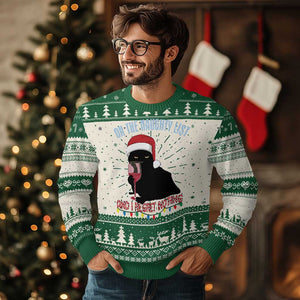 Funny Xmas Black Cat Ugly Christmas Sweater On The Naughty List And I Regret Nothing Candy Cane TS11 Green Print Your Wear