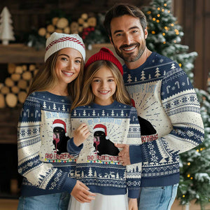 Funny Xmas Black Cat Ugly Christmas Sweater On The Naughty List And I Regret Nothing Candy Cane TS11 Navy Print Your Wear