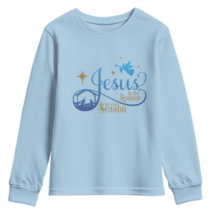 Jesus Is The Reason For The Season Youth Sweatshirt Nativity Scene TS11 Light Blue Print Your Wear