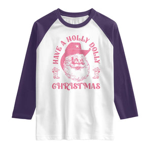 Western Christmas Raglan Shirt Have A Holly Dolly Christmas Cowboy Santa TS11 White Purple Print Your Wear