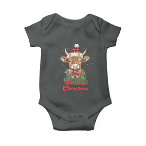 Funny Christmas Highland Cow Baby Onesie Mooey Christmas Western Cow Santa Hat TS11 Dark Heather Print Your Wear