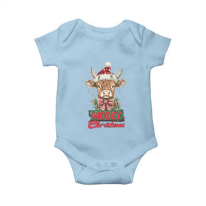 Funny Christmas Highland Cow Baby Onesie Mooey Christmas Western Cow Santa Hat TS11 Light Blue Print Your Wear