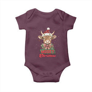 Funny Christmas Highland Cow Baby Onesie Mooey Christmas Western Cow Santa Hat TS11 Maroon Print Your Wear