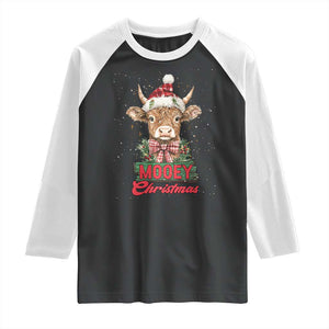 Funny Christmas Highland Cow Raglan Shirt Mooey Christmas Western Cow Santa Hat TS11 Black White Print Your Wear