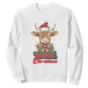 Funny Christmas Highland Cow Sweatshirt Mooey Christmas Western Cow Santa Hat TS11 White Print Your Wear