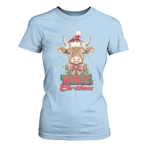 Funny Christmas Highland Cow T Shirt For Women Mooey Christmas Western Cow Santa Hat TS11 Light Blue Print Your Wear