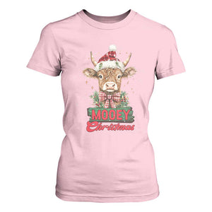 Funny Christmas Highland Cow T Shirt For Women Mooey Christmas Western Cow Santa Hat TS11 Light Pink Print Your Wear