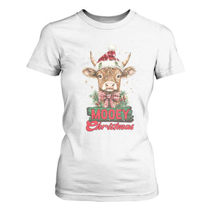 Funny Christmas Highland Cow T Shirt For Women Mooey Christmas Western Cow Santa Hat TS11 White Print Your Wear