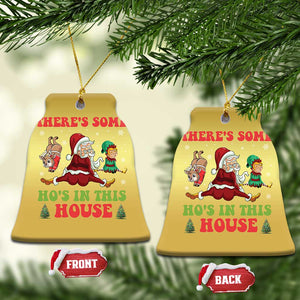 Funny Xmas Naughty Santa Christmas Ornament There's Some Ho's In This House Elf Reindeers TS11 Bell Flake Gold Print Your Wear