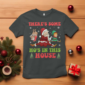 Funny Christmas Naughty Santa T Shirt There's Some Ho's In This House Elf Reindeers TS11 Dark Heather Print Your Wear