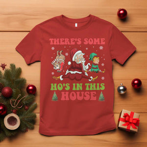 Funny Christmas Naughty Santa T Shirt There's Some Ho's In This House Elf Reindeers TS11 Red Print Your Wear