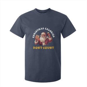 Funny Christmas Santa T Shirt For Kid Xmas Calories Don't Count Pizza Wine TS11 Navy Print Your Wear