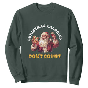 Funny Christmas Santa Sweatshirt Xmas Calories Don't Count Pizza Wine TS11 Dark Forest Green Print Your Wear