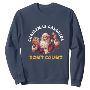 Funny Christmas Santa Sweatshirt Xmas Calories Don't Count Pizza Wine TS11 Navy Print Your Wear