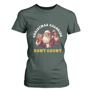 Funny Christmas Santa T Shirt For Women Xmas Calories Don't Count Pizza Wine TS11 Dark Forest Green Print Your Wear