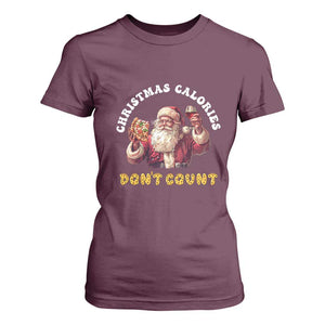 Funny Christmas Santa T Shirt For Women Xmas Calories Don't Count Pizza Wine TS11 Maroon Print Your Wear