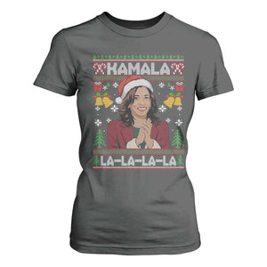 Funny Harris Christmas T Shirt For Women Kamala La La La La Ugly Santa Hat Xmas TS11 Dark Heather Print Your Wear