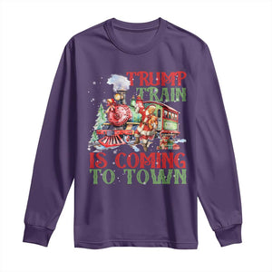 Trump Christmas Long Sleeve Shirt Trump Train Is Coming To Town Xmas TS11 Purple Print Your Wear