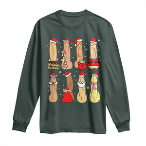 Funny Naughty Christmas Dirty Santa Hat Xmas Adult Humor Long Sleeve Shirt TS11 Dark Forest Green Print Your Wear