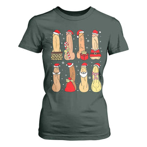 Funny Naughty Christmas Dirty Santa Hat Xmas Adult Humor T Shirt For Women TS11 Dark Forest Green Print Your Wear