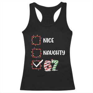 Funny Nice Naughty 67 Racerback Tank Top Christmas Six Seven Meme Brainrot TS11 Black Print Your Wear