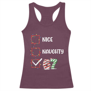 Funny Nice Naughty 67 Racerback Tank Top Christmas Six Seven Meme Brainrot TS11 Maroon Print Your Wear