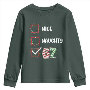 Funny Nice Naughty 67 Youth Sweatshirt Christmas Six Seven Meme Brainrot TS11 Dark Forest Green Print Your Wear
