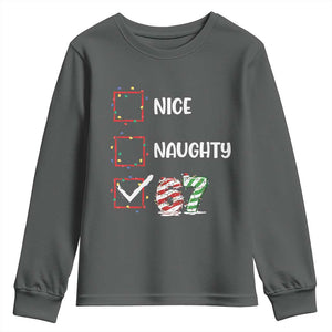 Funny Nice Naughty 67 Youth Sweatshirt Christmas Six Seven Meme Brainrot TS11 Dark Heather Print Your Wear