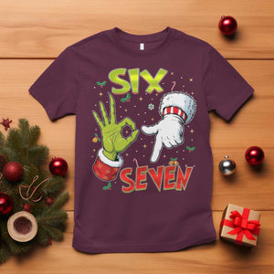 Funny Six Seven Christmas T Shirt 67 Meme Xmas Santa Elf Hand Gen Alpha TS11 Maroon Print Your Wear