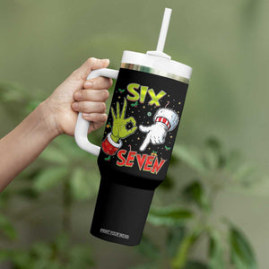 Funny Six Seven Christmas Tumbler With Handle 67 Meme Xmas Santa Elf Hand Gen Alpha TS11 Print Your Wear
