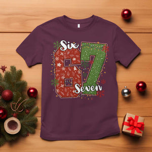 67 Christmas T Shirt Funny Six Seven Meme Gen Alpha Slang Snowflake TS11 Maroon Print Your Wear