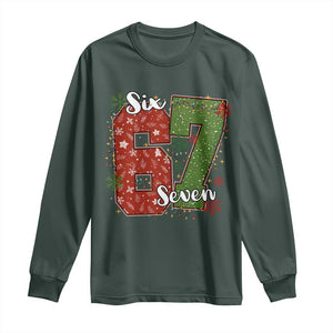67 Christmas Long Sleeve Shirt Funny Six Seven Meme Gen Alpha Slang Snowflake TS11 Dark Forest Green Print Your Wear