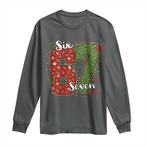 67 Christmas Long Sleeve Shirt Funny Six Seven Meme Gen Alpha Slang Snowflake TS11 Dark Heather Print Your Wear