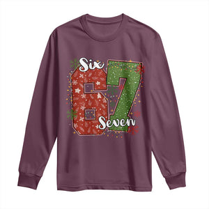 67 Christmas Long Sleeve Shirt Funny Six Seven Meme Gen Alpha Slang Snowflake TS11 Maroon Print Your Wear