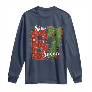 67 Christmas Long Sleeve Shirt Funny Six Seven Meme Gen Alpha Slang Snowflake TS11 Navy Print Your Wear
