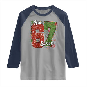 67 Christmas Raglan Shirt Funny Six Seven Meme Gen Alpha Slang Snowflake TS11 Sport Gray Navy Print Your Wear