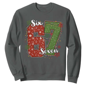 67 Christmas Sweatshirt Funny Six Seven Meme Gen Alpha Slang Snowflake TS11 Dark Heather Print Your Wear