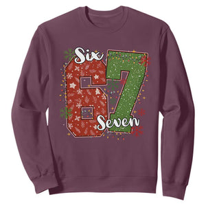 67 Christmas Sweatshirt Funny Six Seven Meme Gen Alpha Slang Snowflake TS11 Maroon Print Your Wear