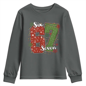 67 Christmas Youth Sweatshirt Funny Six Seven Meme Gen Alpha Slang Snowflake TS11 Dark Heather Print Your Wear