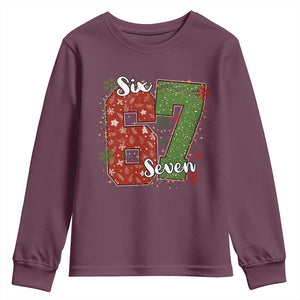 67 Christmas Youth Sweatshirt Funny Six Seven Meme Gen Alpha Slang Snowflake TS11 Maroon Print Your Wear