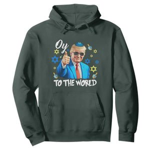 Funny Oy To The World Hanukkah Trump Hoodie Chanukah Jewish Trump David Stars TS11 Dark Forest Green Print Your Wear