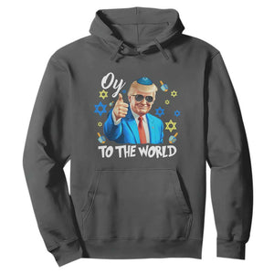 Funny Oy To The World Hanukkah Trump Hoodie Chanukah Jewish Trump David Stars TS11 Dark Heather Print Your Wear