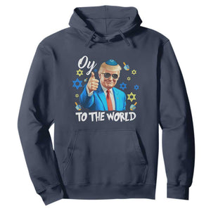 Funny Oy To The World Hanukkah Trump Hoodie Chanukah Jewish Trump David Stars TS11 Navy Print Your Wear