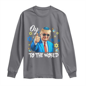 Funny Oy To The World Hanukkah Trump Long Sleeve Shirt Chanukah Jewish Trump David Stars TS11 Charcoal Print Your Wear