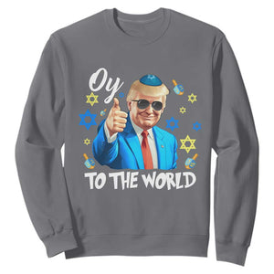 Funny Oy To The World Hanukkah Trump Sweatshirt Chanukah Jewish Trump David Stars TS11 Charcoal Print Your Wear