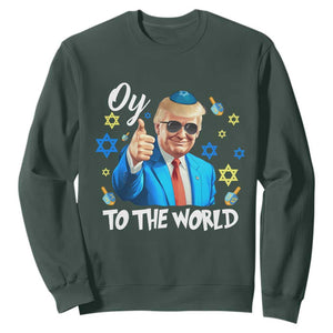 Funny Oy To The World Hanukkah Trump Sweatshirt Chanukah Jewish Trump David Stars TS11 Dark Forest Green Print Your Wear
